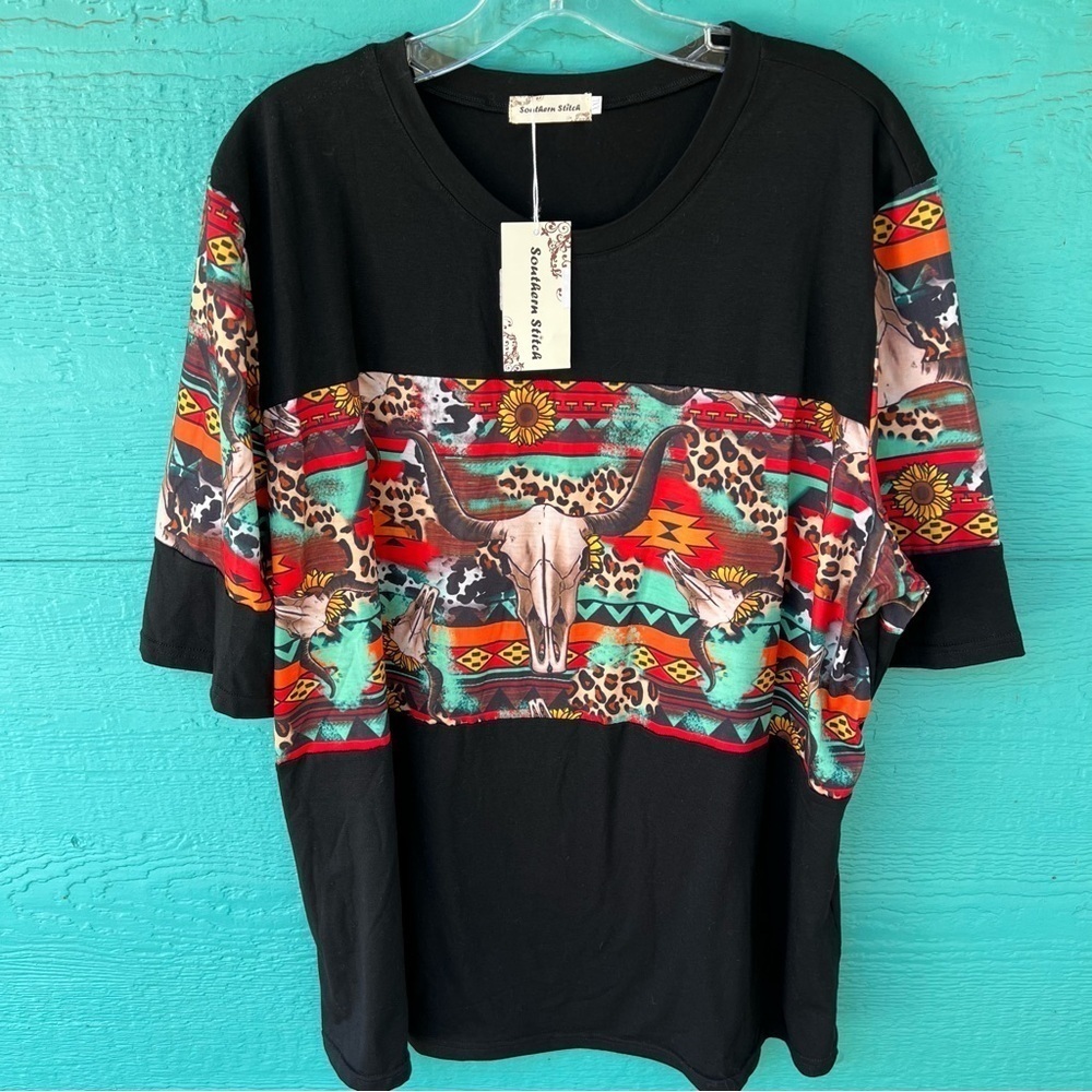 SOUTHERN STITCH LONGHORN WESTERN GRAPHIC T-SHIRT TOP SIZE 2X NWT